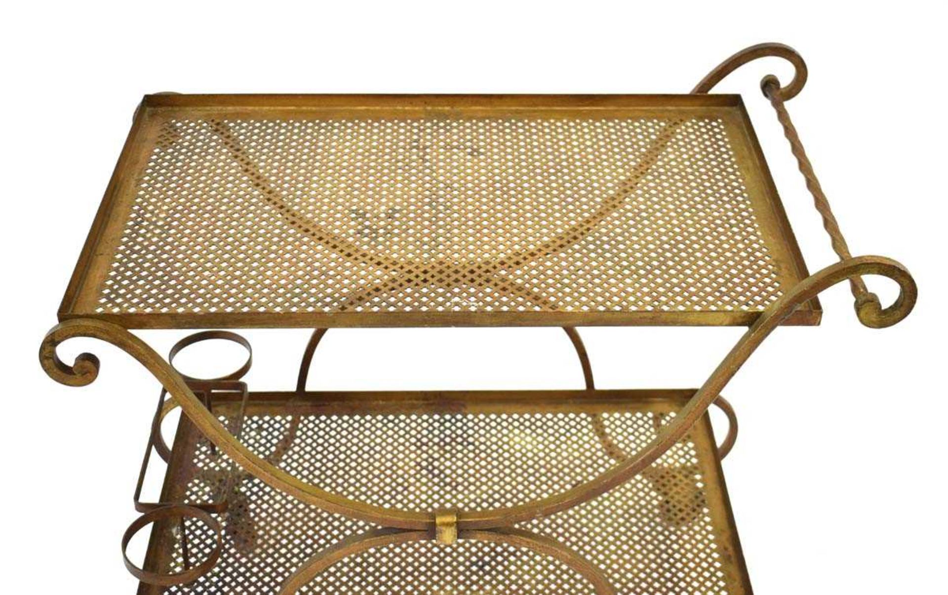 A 1950's perforated brass bar cart, possibly French, 72 x 43 cm, h. 73 - Image 3 of 3