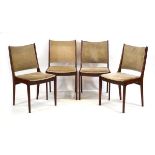 For Restoration: a set of four 1960's Danish rosewood and upholstered Model 7171 dining chairs