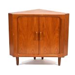 A 1980's Danish teak and crossbanded corner cabinet with tambour doors, on later tapering legs, w.