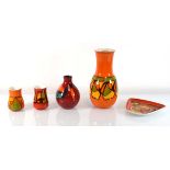 A group of five Poole Pottery 'Delphis' Range items including four vases and a tray (5)