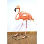 A 'life-size' zoological model of a flamingo, wirework covered in fabric, h. approx. 144 cm, l.