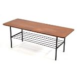 A 1950/60's teak rectangular occasional table on a black-coated steel frame, 119 x 49 cm