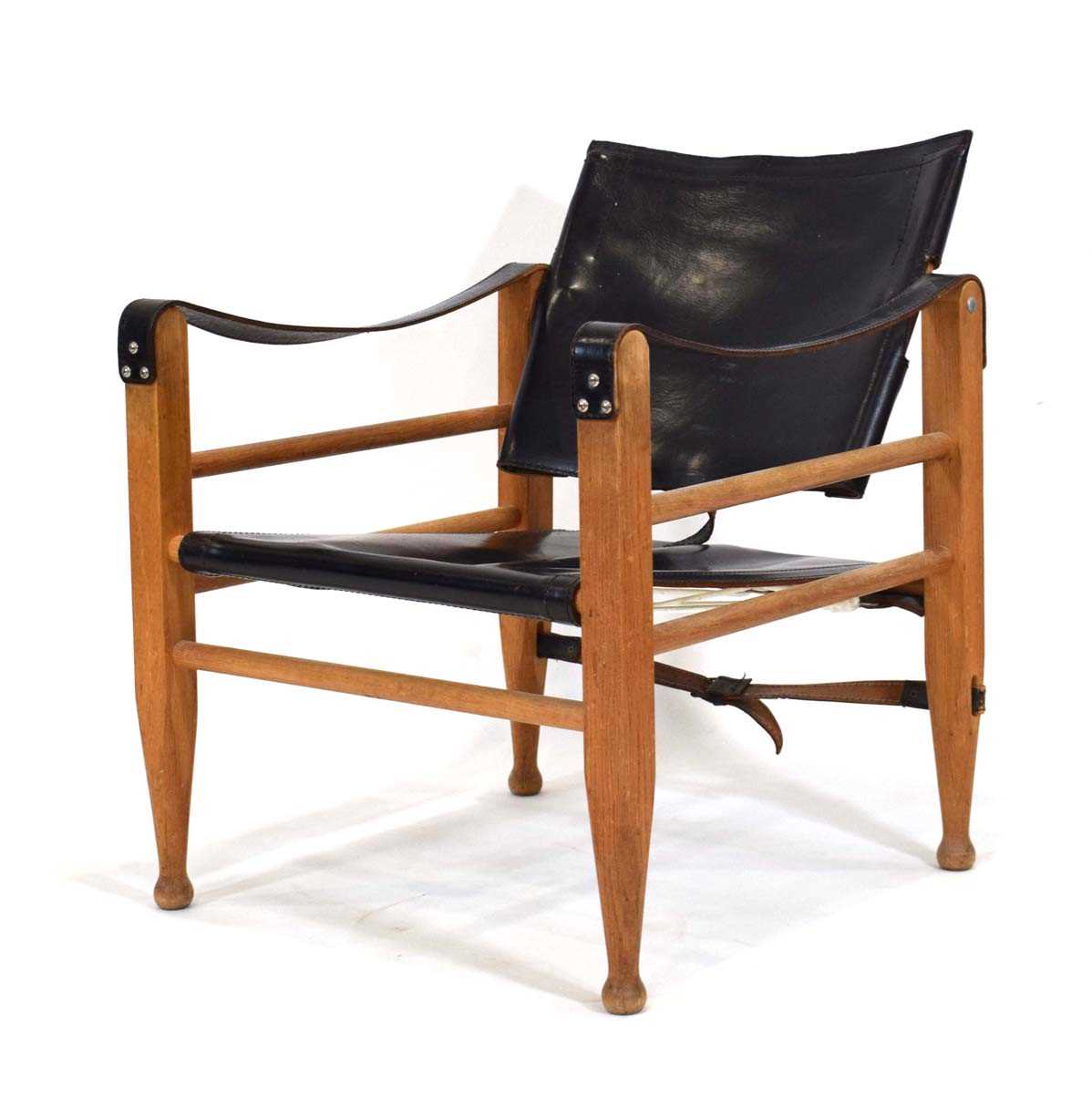 Aage Bruun & Son, a 1960's oak framed 'Safari' chair upholstered in patinated black leather *Sold - Image 2 of 11