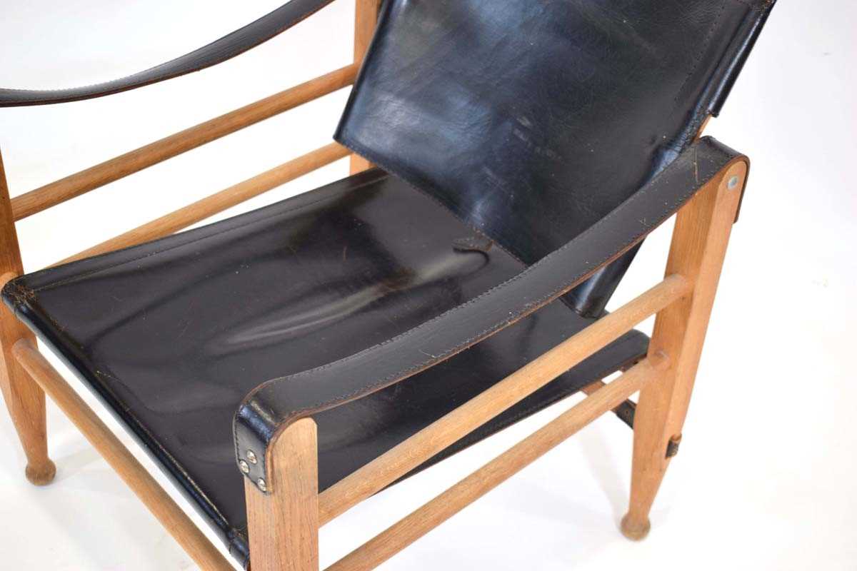 Aage Bruun & Son, a 1960's oak framed 'Safari' chair upholstered in patinated black leather *Sold - Image 6 of 11