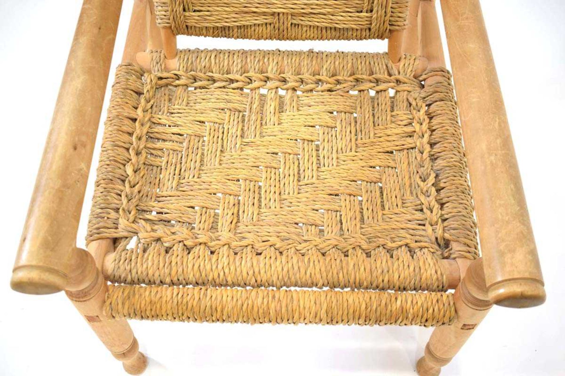 Attributed to Adrian Audoux and Frida Minet, a French beech armchair wrapped with abaca rope - Image 4 of 25
