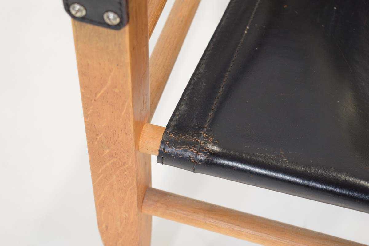 Aage Bruun & Son, a 1960's oak framed 'Safari' chair upholstered in patinated black leather *Sold - Image 7 of 11