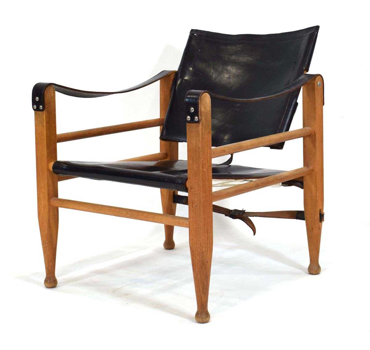 Aage Bruun & Son, a 1960's oak framed 'Safari' chair upholstered in patinated black leather *Sold