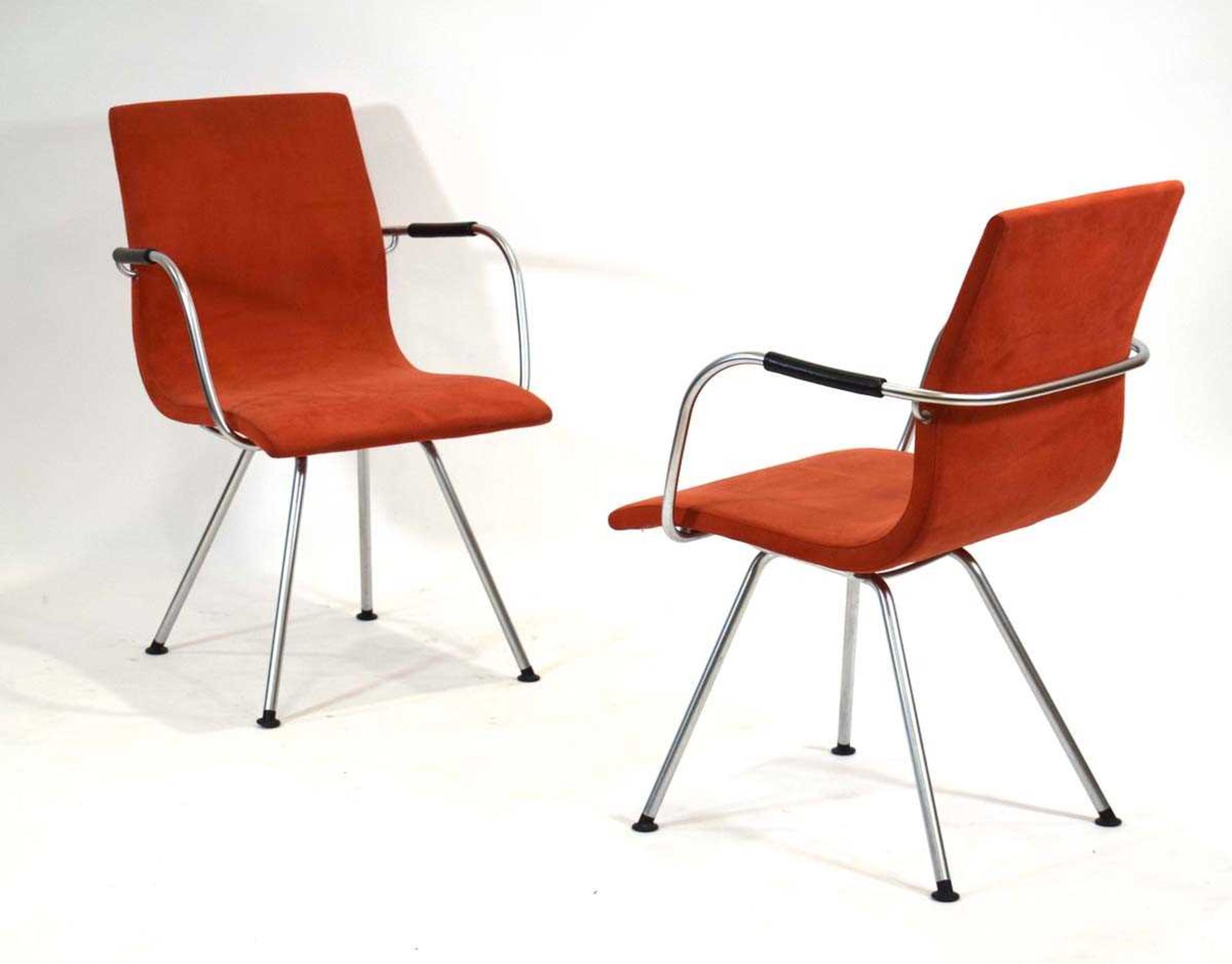 Johannes Foersom & Peter Hiort-Lorentzen, set of six 'ATLAS' armchairs upholstered in orange - Image 5 of 5