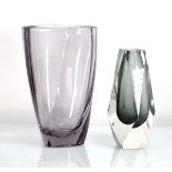 A 'Murano Sommerso' style vase with a smoked grey body, h. 16.5 cm, together with a vase in the