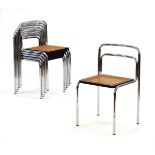 A set of six 1970's Italian chromed and bergere stacking chairs in the manner of Marcel Breuer