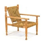 Attributed to Adrian Audoux and Frida Minet, a French beech armchair wrapped with abaca rope