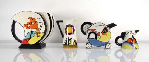 Lorna Bailey, a group of four jugs decorated in the 'Poolfields', 'Steamer Bridge', 'Poplars' and '