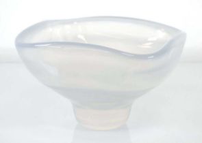 Sven Palmqvist (1906-1984) for Orrefors, a vaseline glass bowl of cushioned square form, inscribed