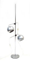 A 1970's Danish spun aluminium standard lamp with two spherical shades Leads cut, working order