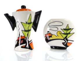 Lorna Bailey, a teapot and vase decorated in 'The Limes' pattern (2)