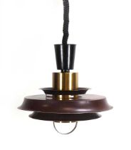 A 1970's Danish brown enamelled and brass finished pull-down ceiling light
