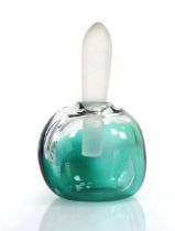 Attributed to Loretta Eby (contemporary), a green 'bubble' glass perfume bottle and stopper, h. 18