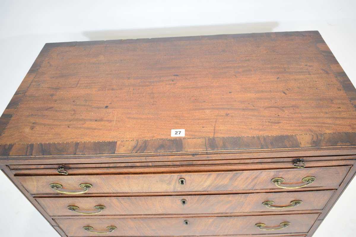 A George III mahogany, figured walnut crossbanded and strung bachelors chest, the single slide - Image 5 of 8
