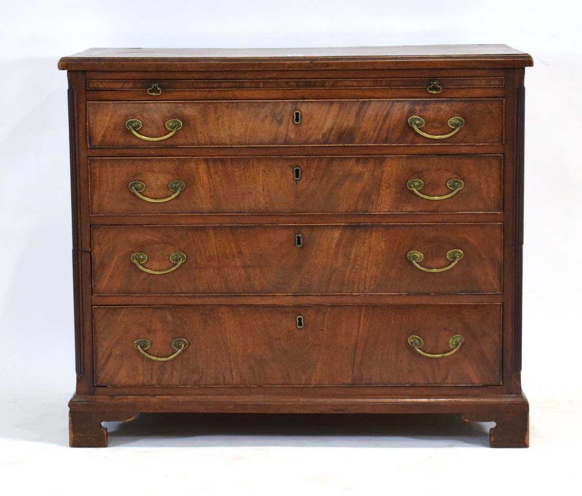 A George III mahogany, figured walnut crossbanded and strung bachelors chest, the single slide - Image 2 of 8