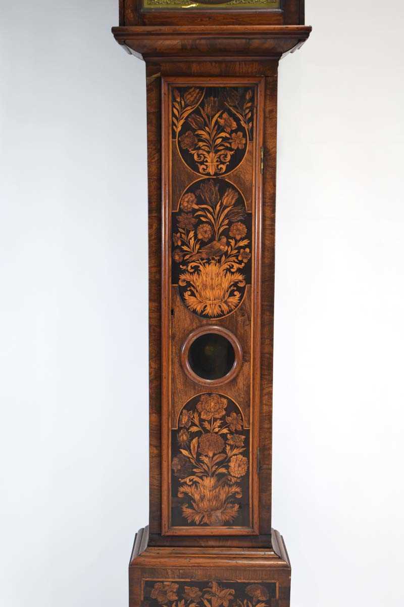 An early 18th century and later longcase clock, the movement striking on a bell, the brass face with - Image 5 of 20