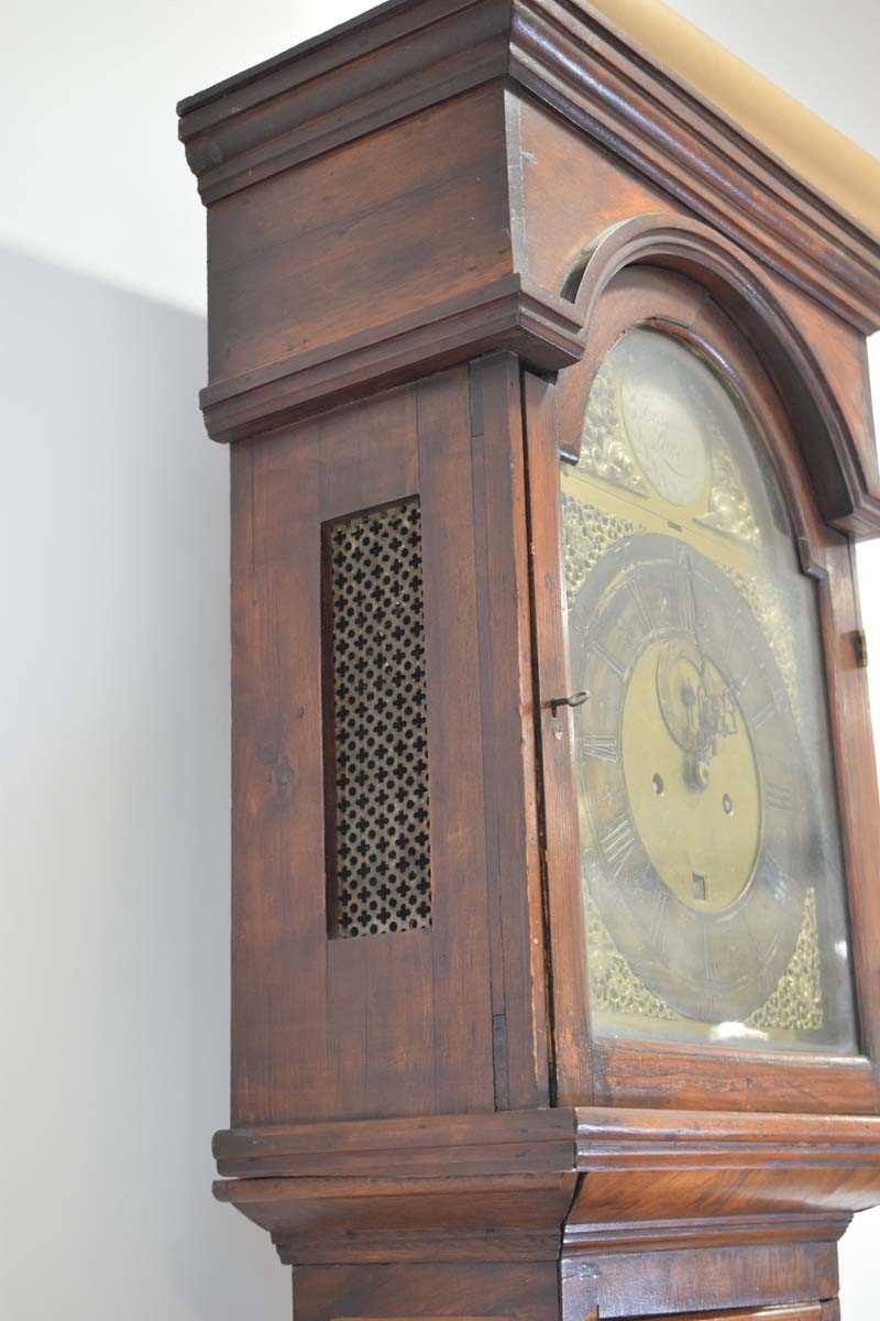 An early 18th century and later longcase clock, the movement striking on a bell, the brass face with - Image 8 of 20