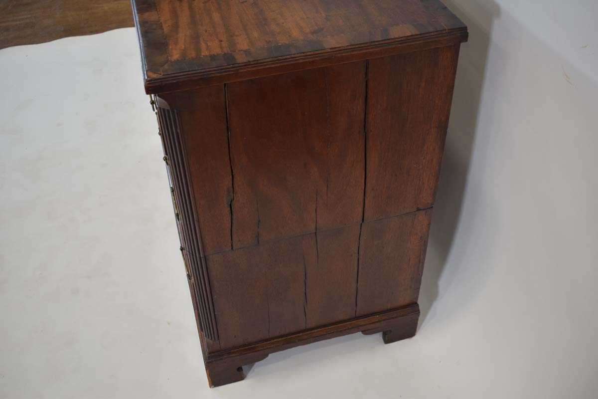A George III mahogany, figured walnut crossbanded and strung bachelors chest, the single slide - Image 6 of 8