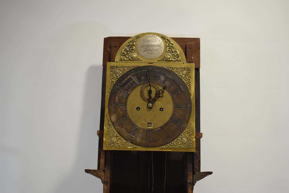 An early 18th century and later longcase clock, the movement striking on a bell, the brass face with - Image 11 of 20