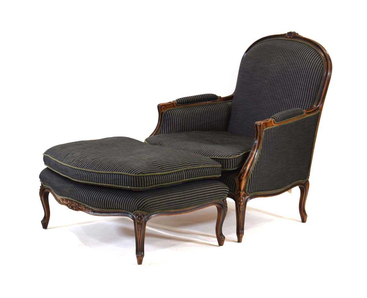 A contemporary Louis XVI style chair and interlocking stool, in the 'duchesse brisee' manner, - Image 2 of 3