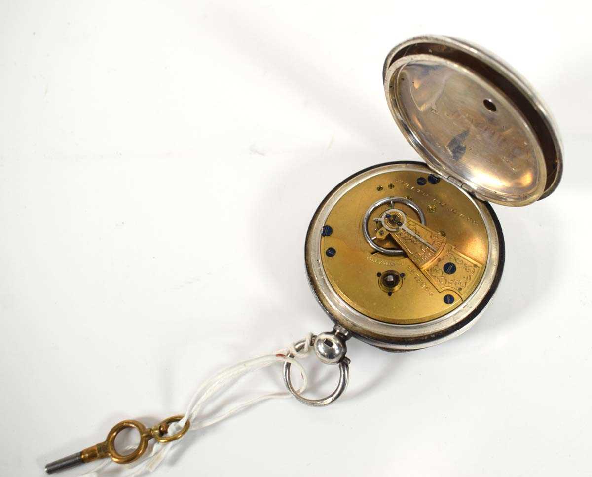 A late 19th century silver open face pocket watch, the white enamel dial with black Roman numerals - Image 3 of 3