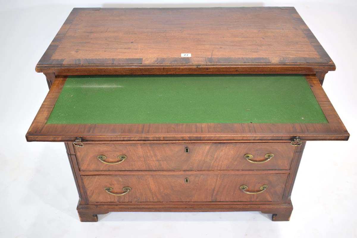 A George III mahogany, figured walnut crossbanded and strung bachelors chest, the single slide - Image 7 of 8