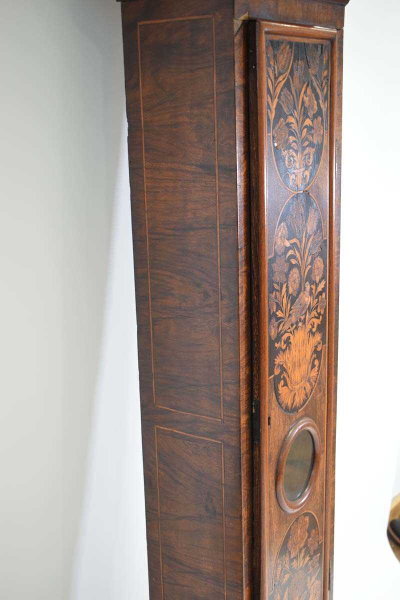 An early 18th century and later longcase clock, the movement striking on a bell, the brass face with - Image 7 of 20