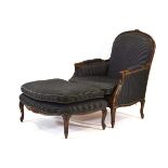A contemporary Louis XVI style chair and interlocking stool, in the 'duchesse brisee' manner,