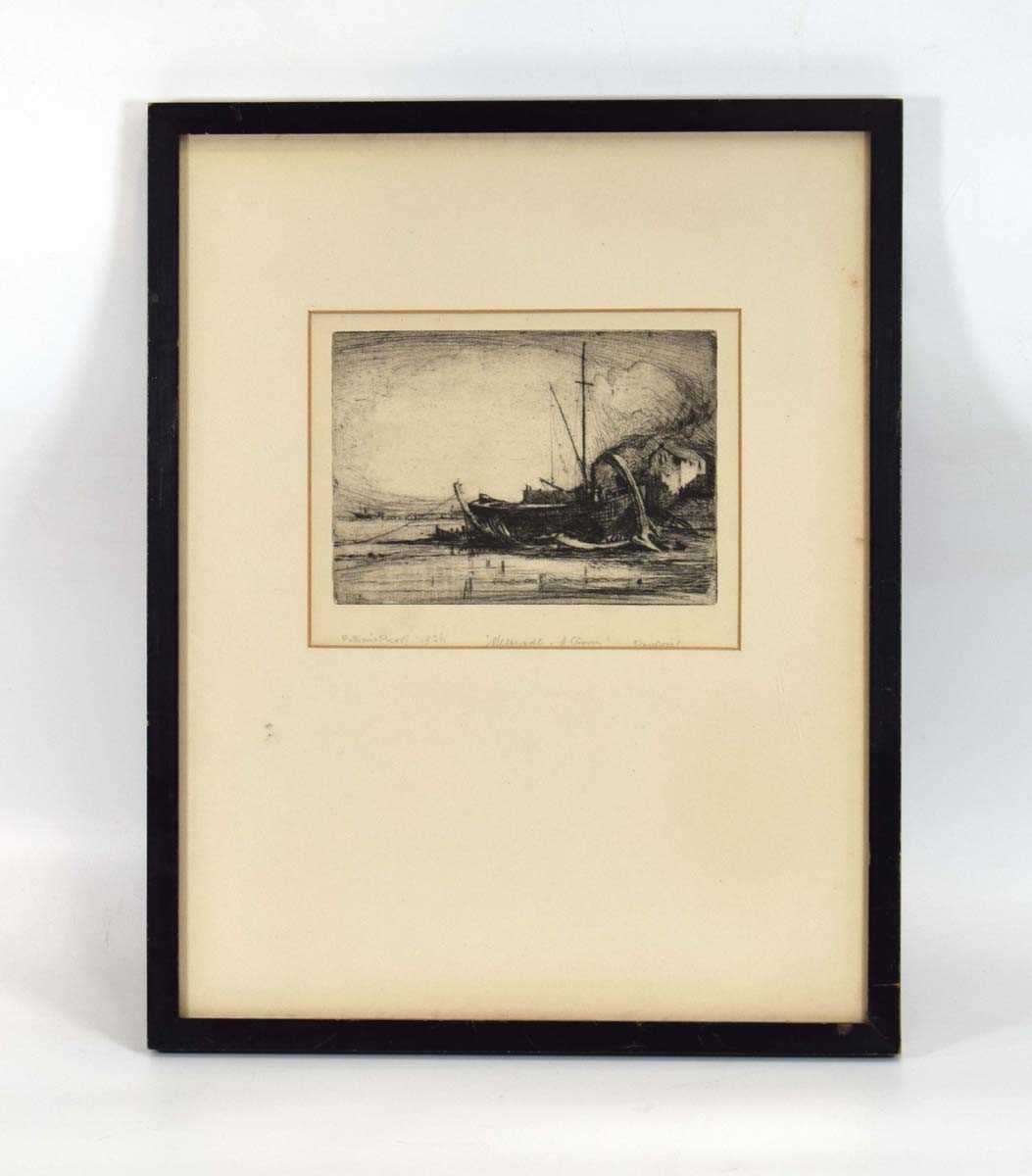 F.E. Allen (20th Century),'Merseyside(?), a storm',inscribed and dated 1928,drypoint etching,image