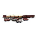 A group of Hornby OO gauge accessories including four teak Gresley coaches, three further coaches,