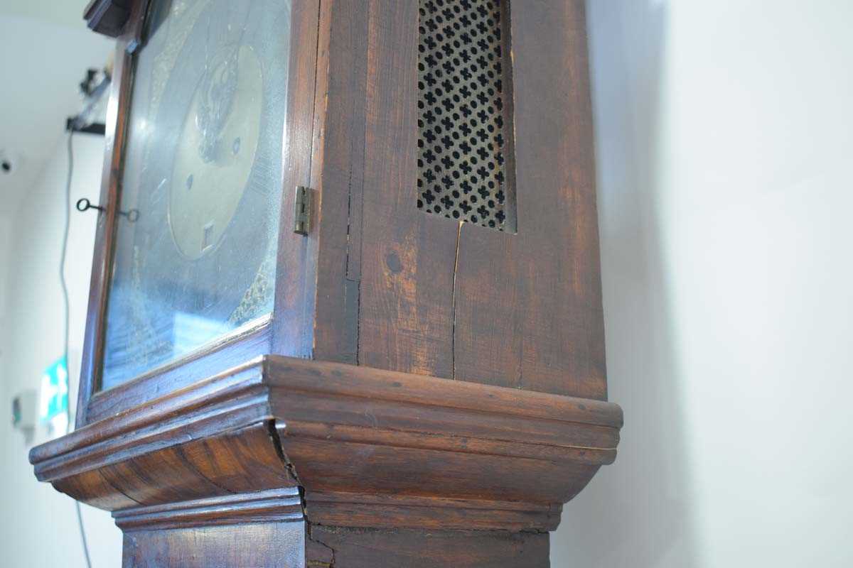 An early 18th century and later longcase clock, the movement striking on a bell, the brass face with - Image 19 of 20