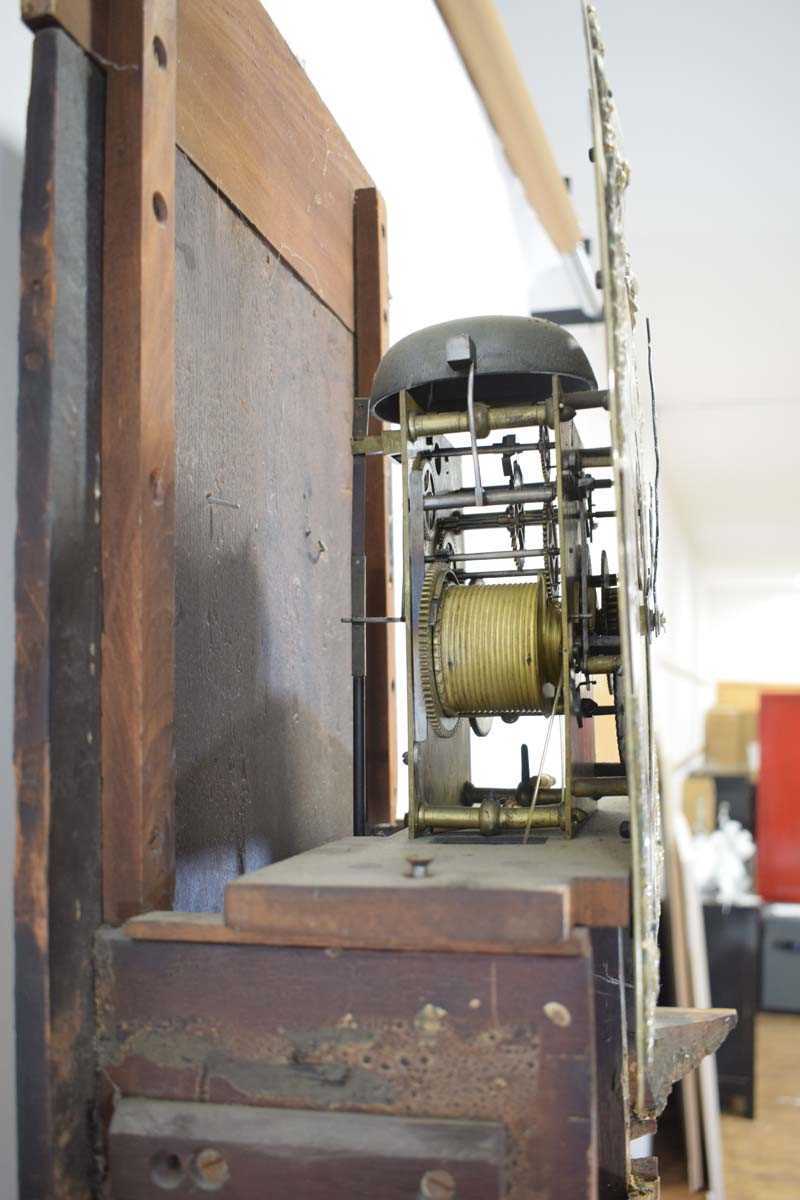 An early 18th century and later longcase clock, the movement striking on a bell, the brass face with - Image 12 of 20