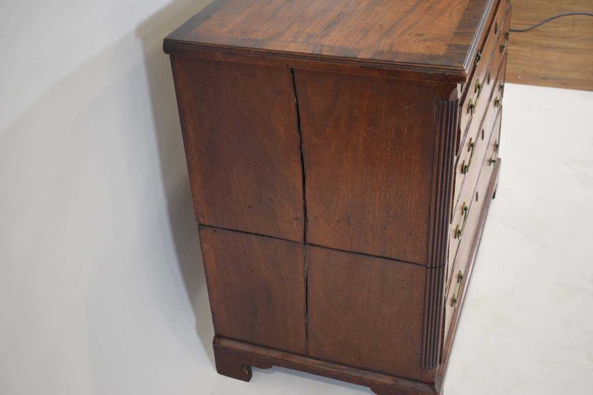 A George III mahogany, figured walnut crossbanded and strung bachelors chest, the single slide - Image 4 of 8