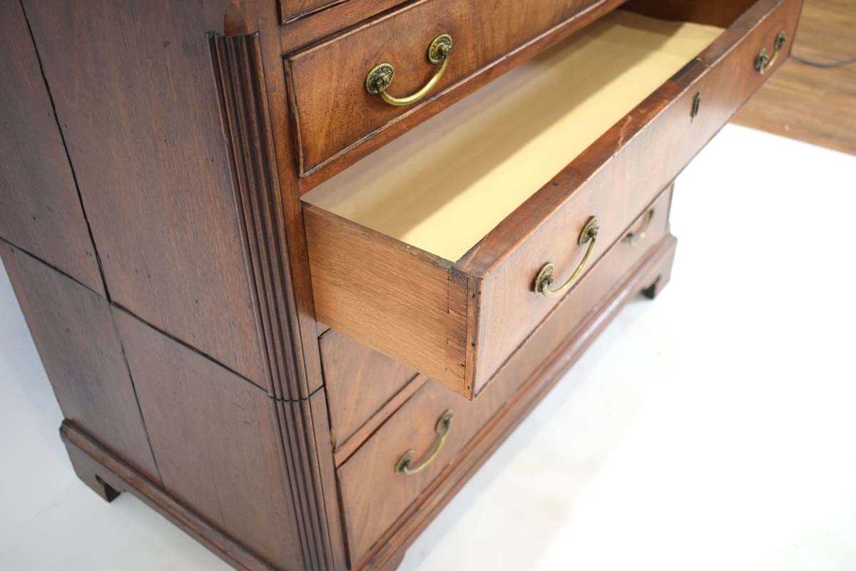 A George III mahogany, figured walnut crossbanded and strung bachelors chest, the single slide - Image 8 of 8