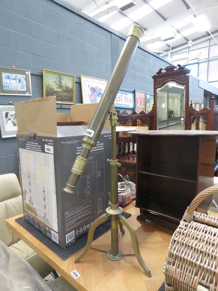 A brass adjustable library telescope and stand in the manner of Ross of London