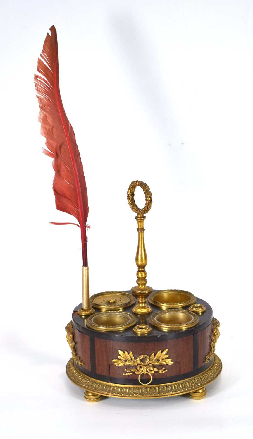 A late 19th century French quill stand, the rosewood and ebonised body with brass mounts, - Image 2 of 4