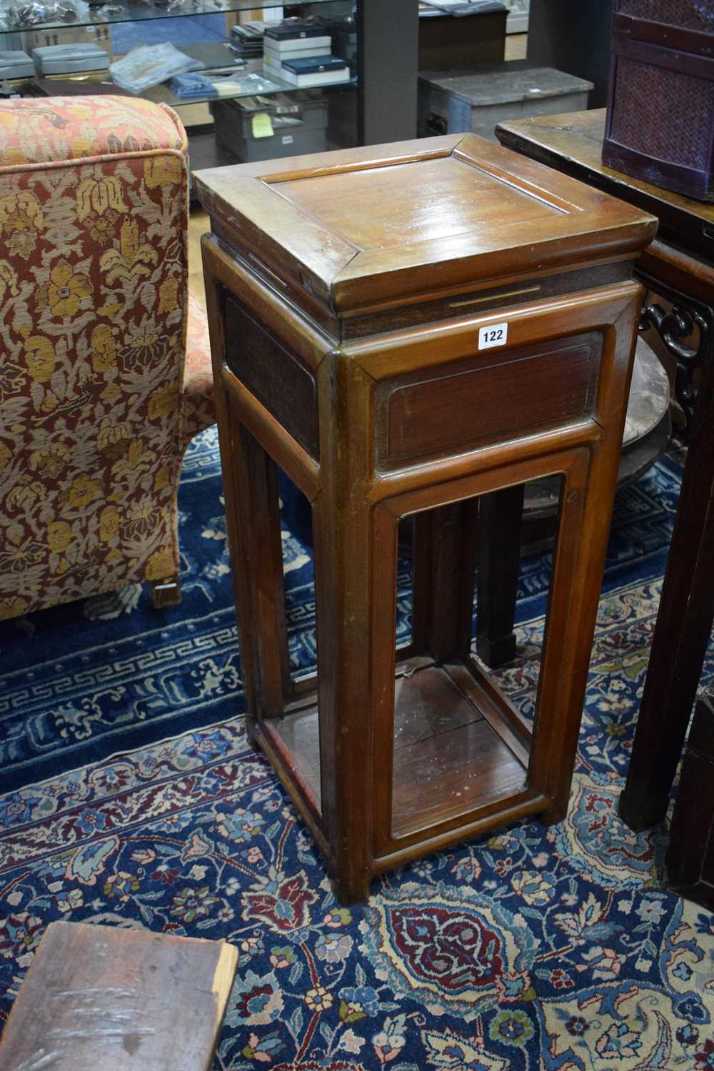 A pair of 20th century Chinese lamp tables or night stands, each with a single drawer over a - Image 4 of 14