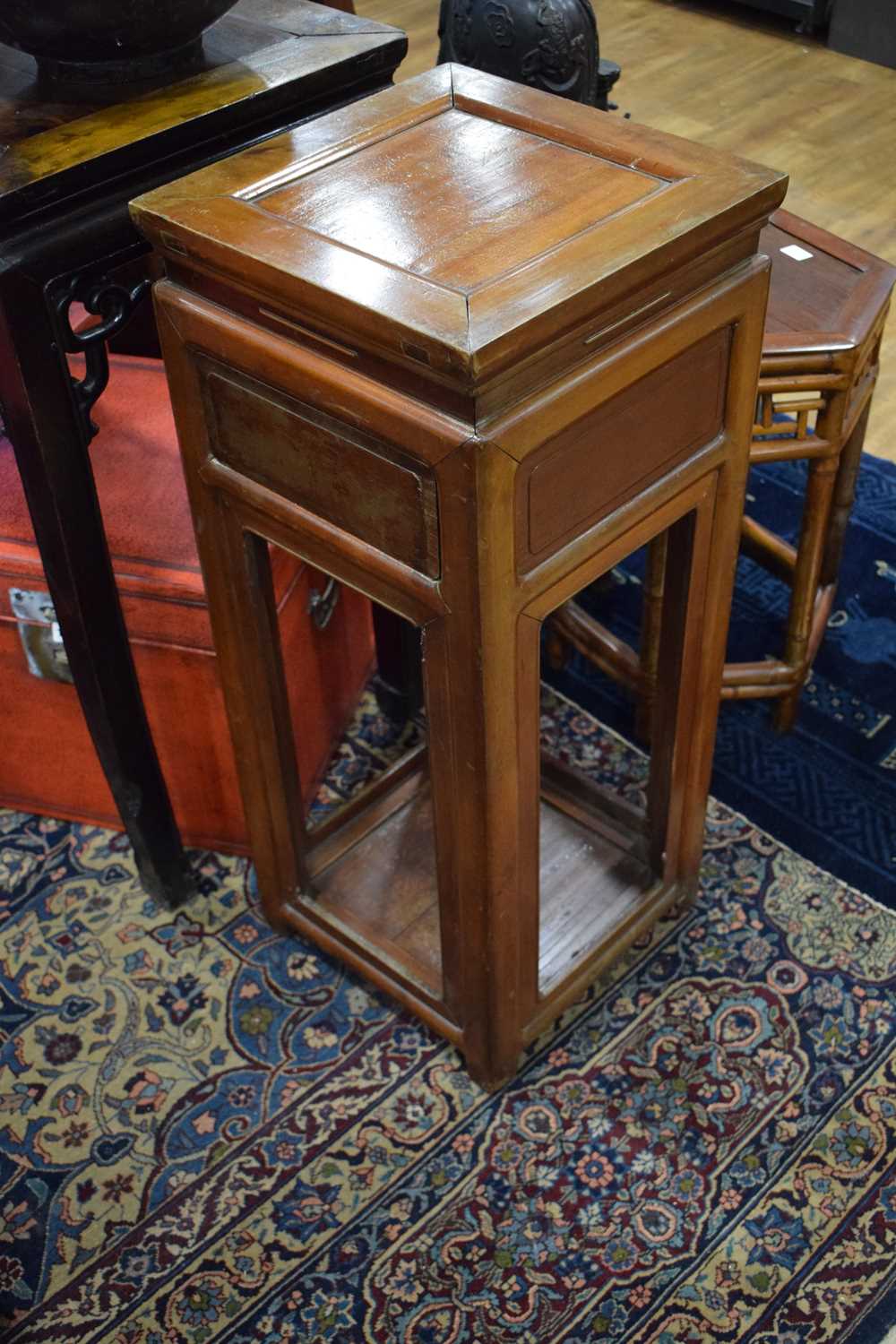 A pair of 20th century Chinese lamp tables or night stands, each with a single drawer over a - Image 10 of 14