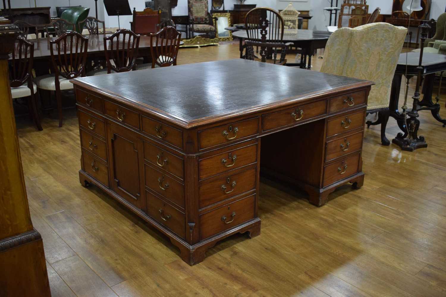 A late 19th/early 20th century mahogany partner's desk, the green tooled leather surface over a - Image 4 of 22