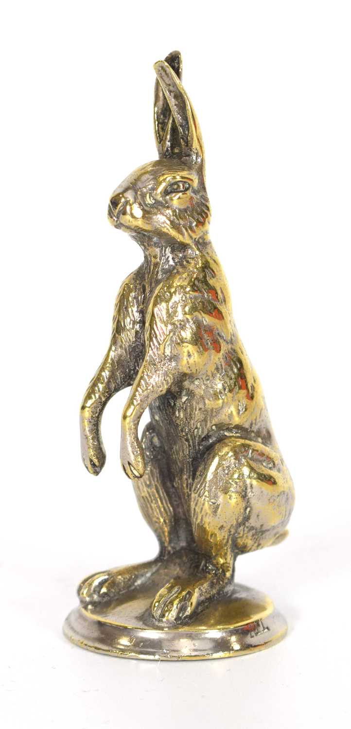 A 1920's Alvis car mascot by Augustine and Emil Lejeune (AEL), modelled as a hare standing on his