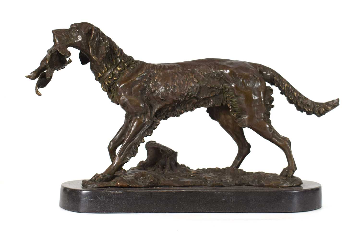 After Antoine Louis Barye (French, 1795-1875), a bronze figure modelled as a red setter clutching - Image 3 of 6