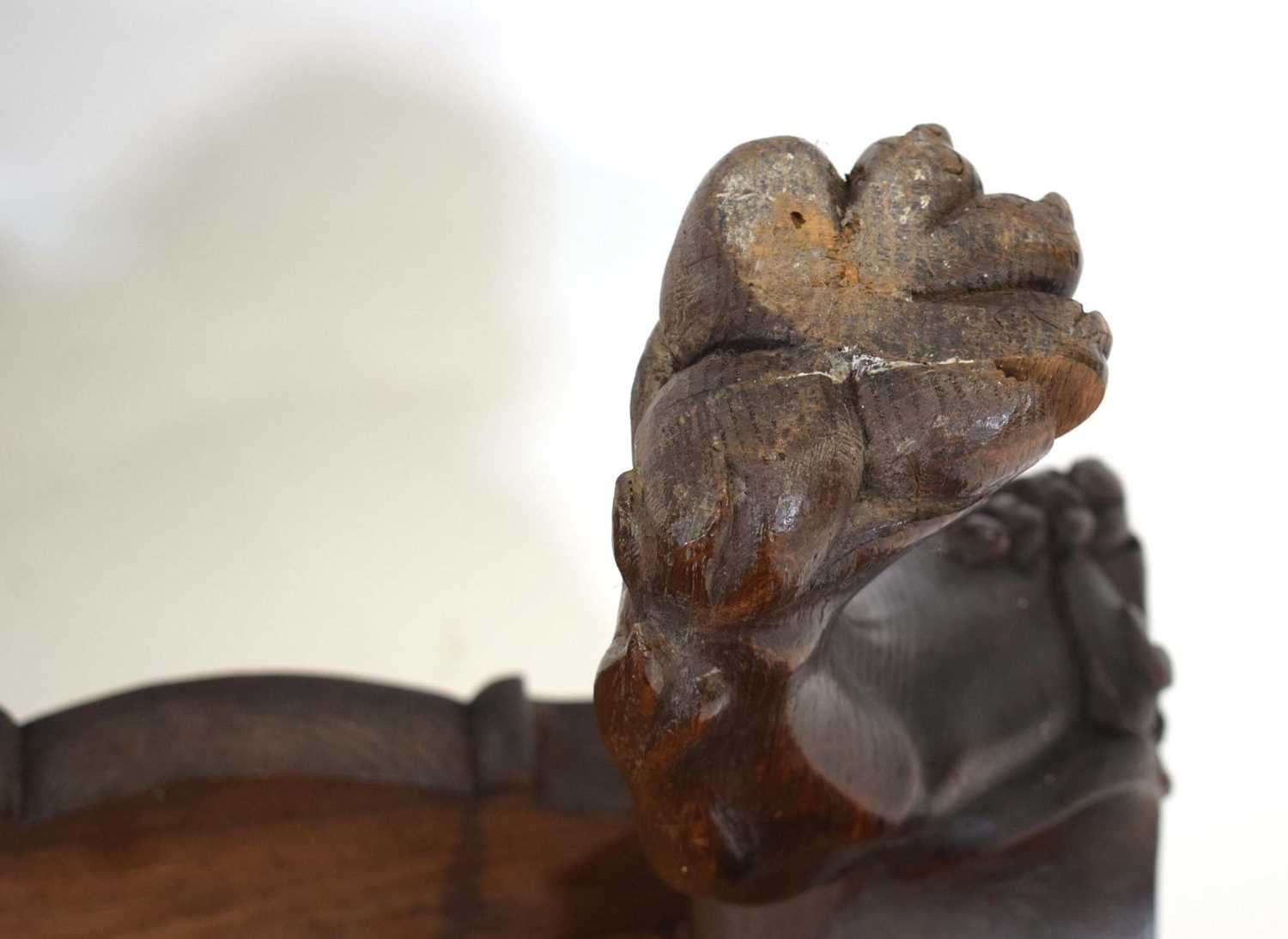 A late 19th century Irish carved oak stool of square form, the seat upholstered with floral - Image 7 of 9