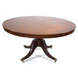 A 19th century mahogany loo table, the circular surface on a tilt-top mechanism, turned column and