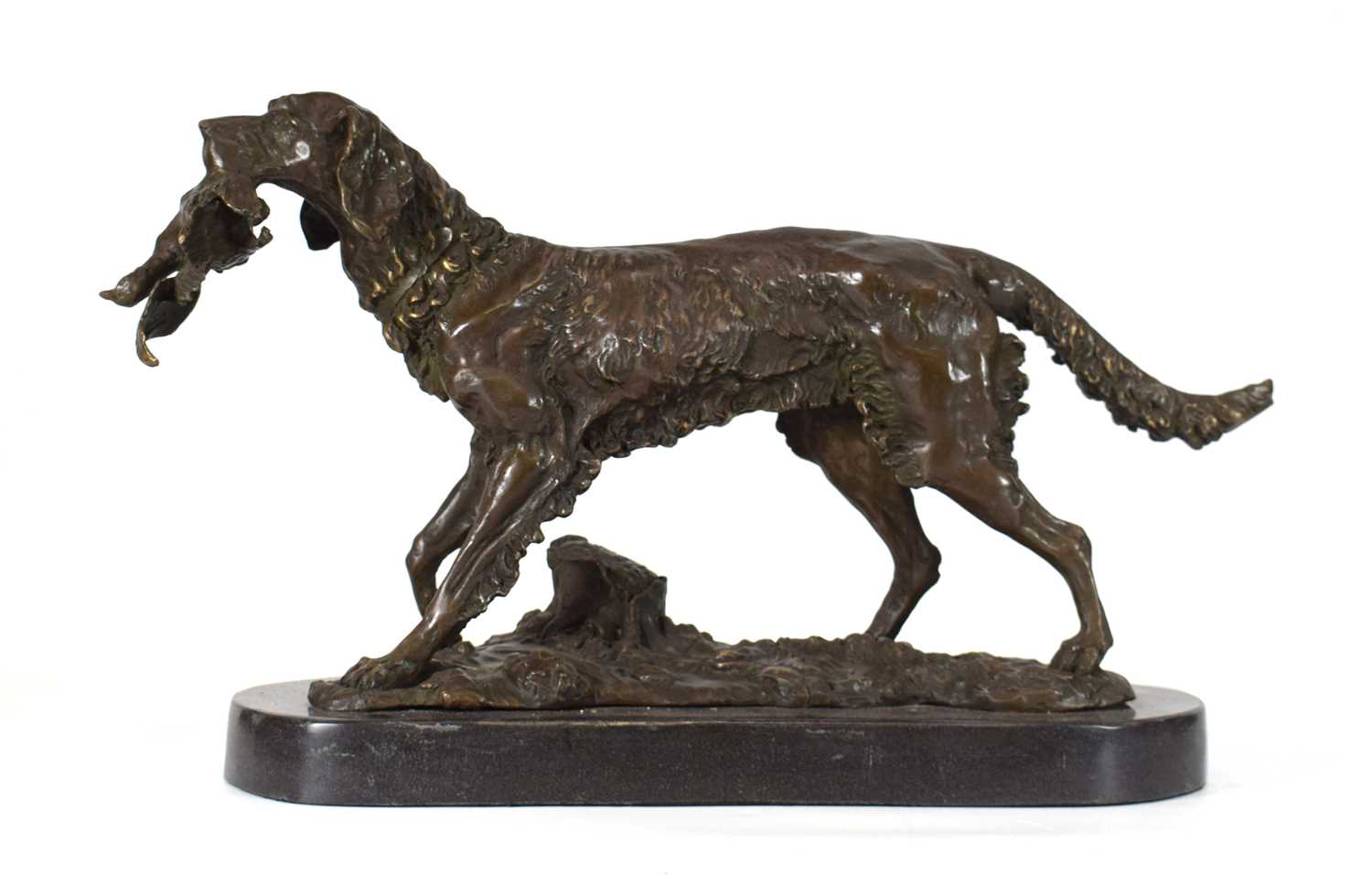 After Antoine Louis Barye (French, 1795-1875), a bronze figure modelled as a red setter clutching - Image 2 of 6