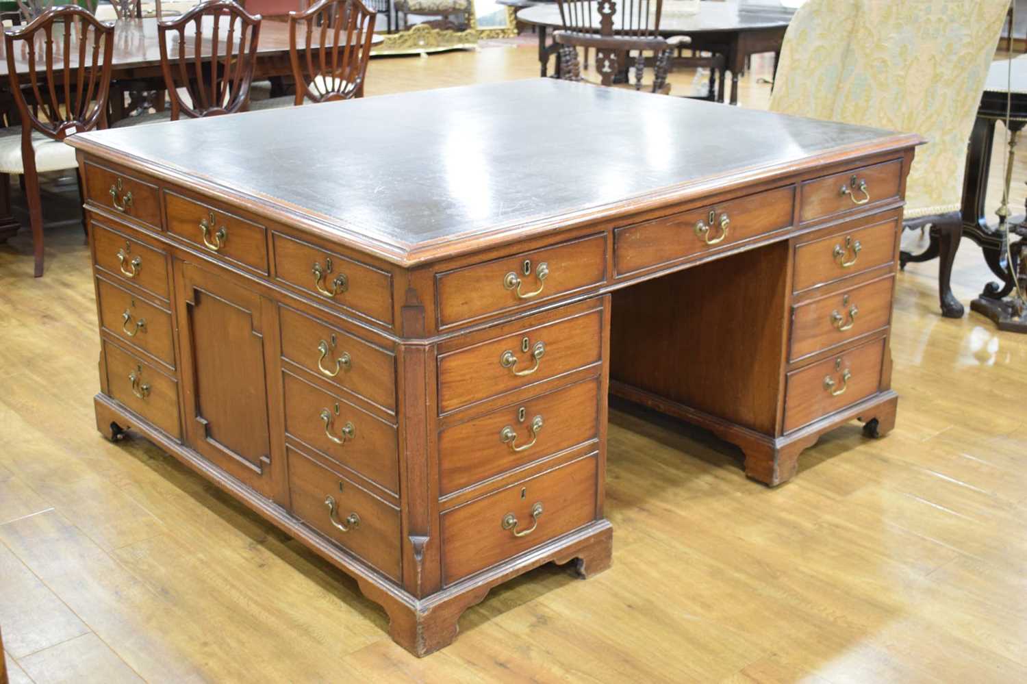 A late 19th/early 20th century mahogany partner's desk, the green tooled leather surface over a - Image 7 of 22