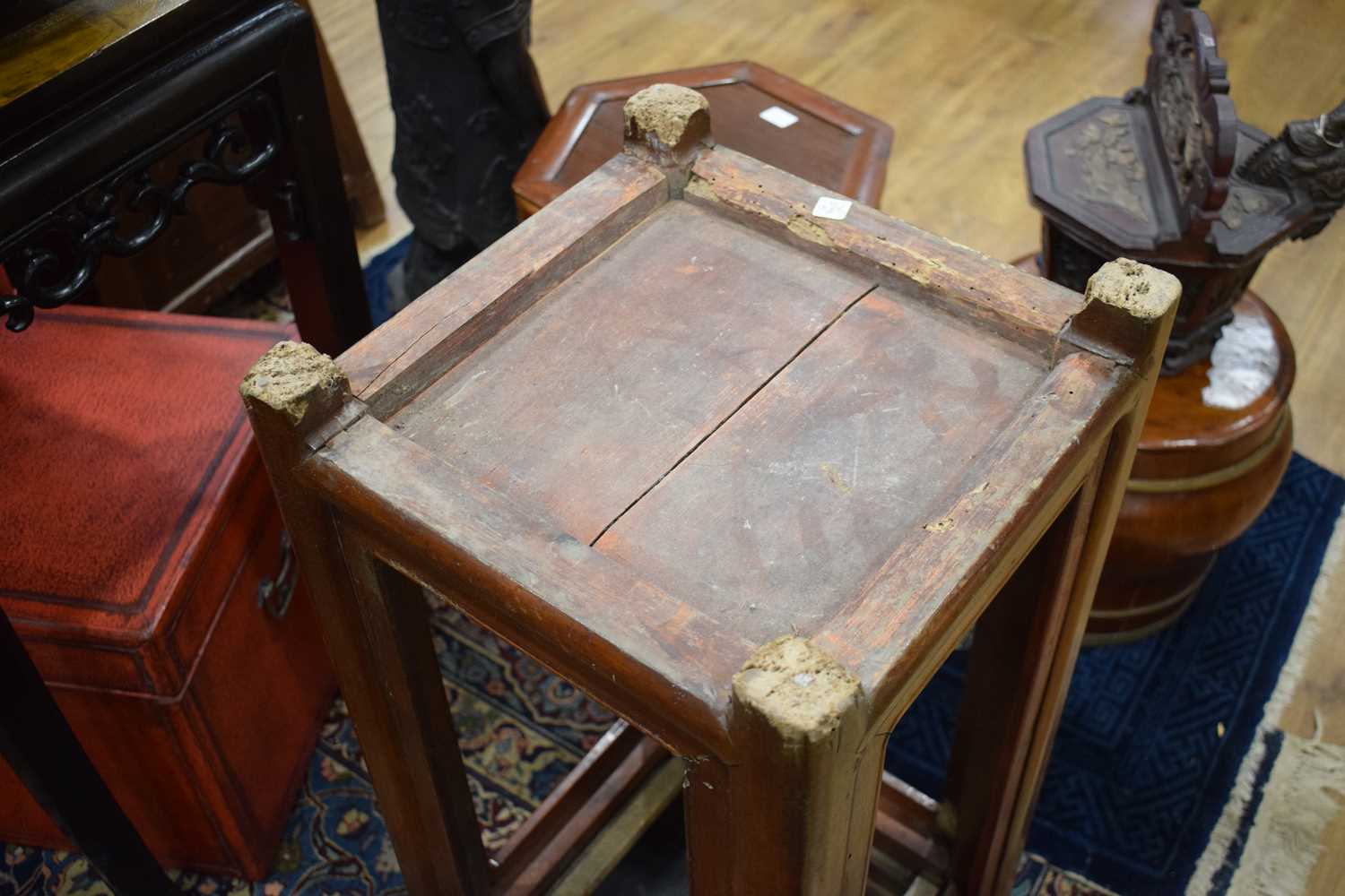 A pair of 20th century Chinese lamp tables or night stands, each with a single drawer over a - Image 12 of 14